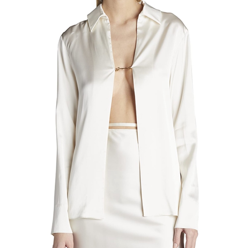 NWT 2PC Jacquemus Notte Logo Script Satin Top & Skirt Off White 36 2 $1335